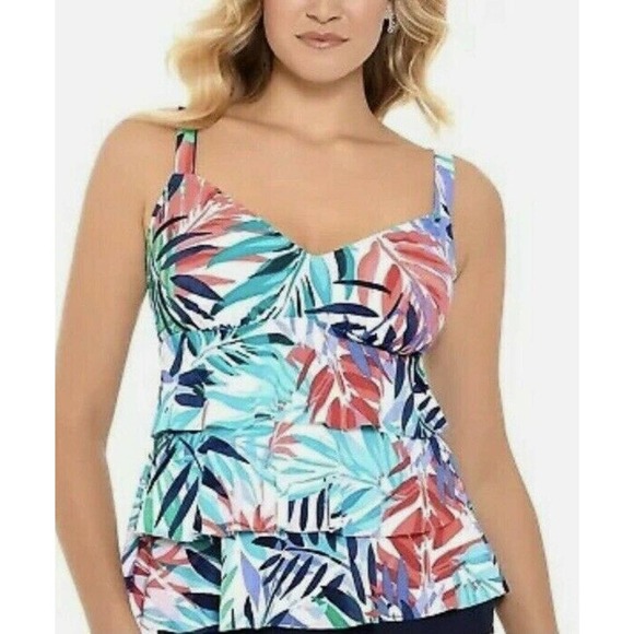 Swim Solutions Palm Springs‎ Tiered Tankini Top 10 - Picture 1 of 8